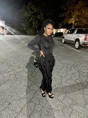 Fran Fringe Pants & Bodysuit Set- Black