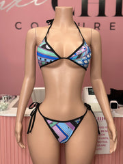 Fashion Puch Designer Inspired 3pc Swimsuit Set- Blue Multi
