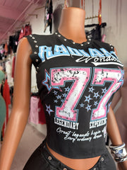 Lucky 77 Graphic Top – Black