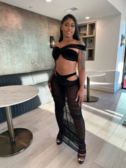 Velvet Temptation Ruched Skirt Set- Black