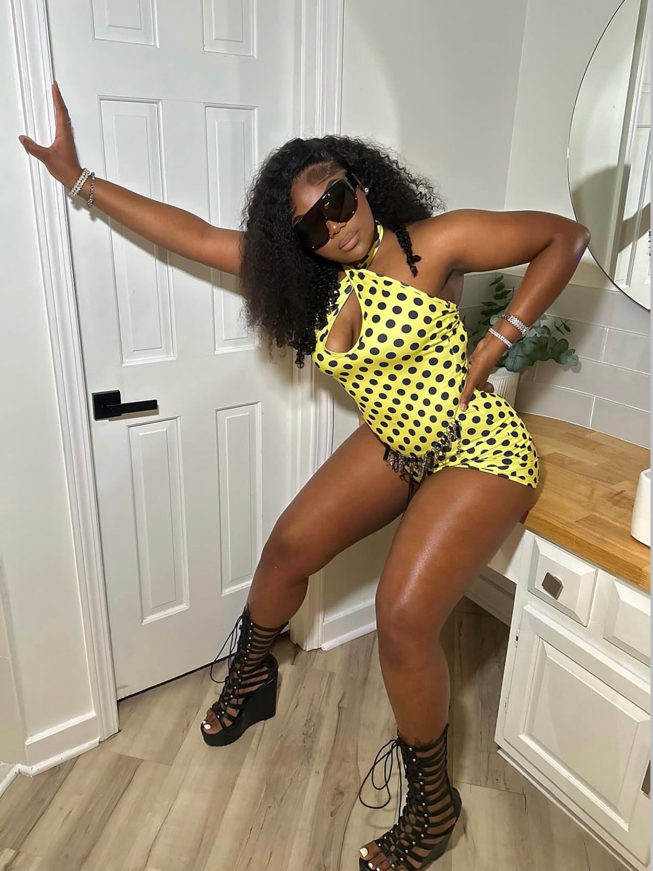 Dotted Up Halter Romper- Yellow