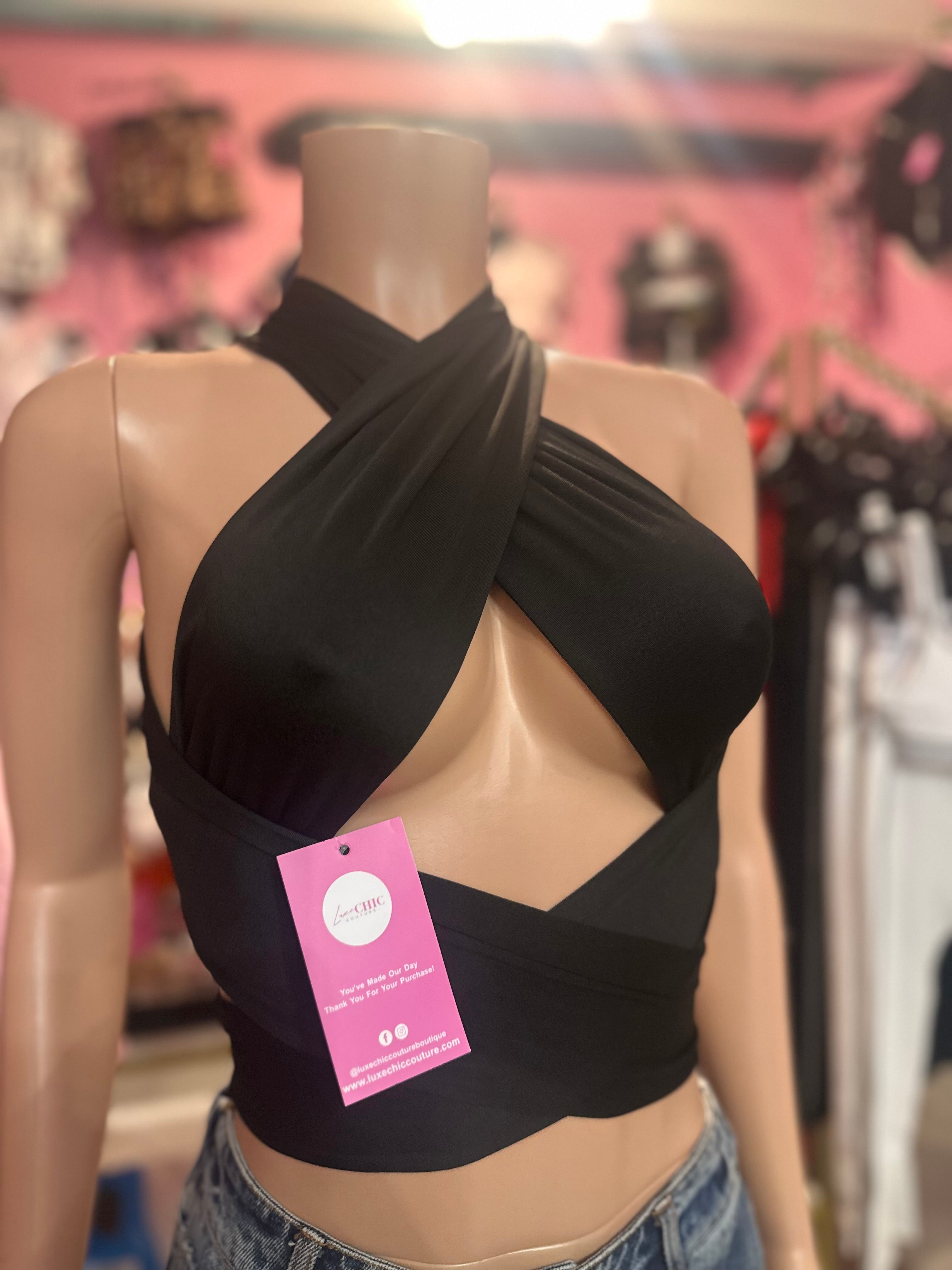 Wrapping Up Halter Crop Top- Black