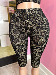 Seductive Silhouette Lace Capri Set- Black