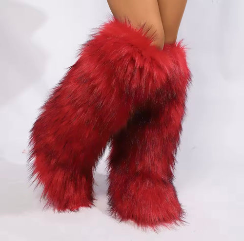 Wynter Fluffy Faux Fur Tall Boots- Red