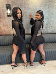 Drip Effect Drape Mini Dress- Black