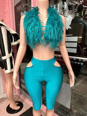 Bad Intentions Fur Capri Set – Turquoise