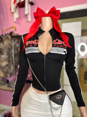 Chic Racer-Style Zero Circle Zip-Up Top Only- Various Colors