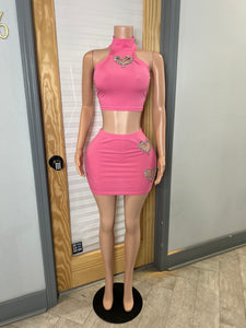 Cupid Ribbed Skirt Set- Pink