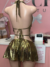 Wish You Would Metallic Halter Dress- Gold
