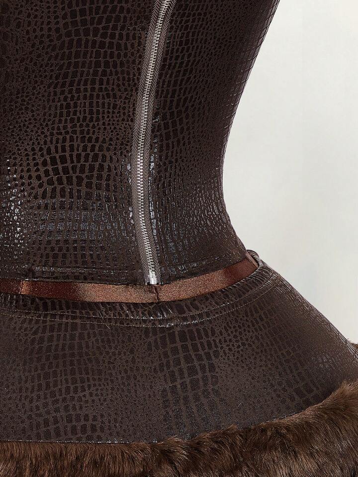Rich Energy Corset & Fur Mini Skirt Set