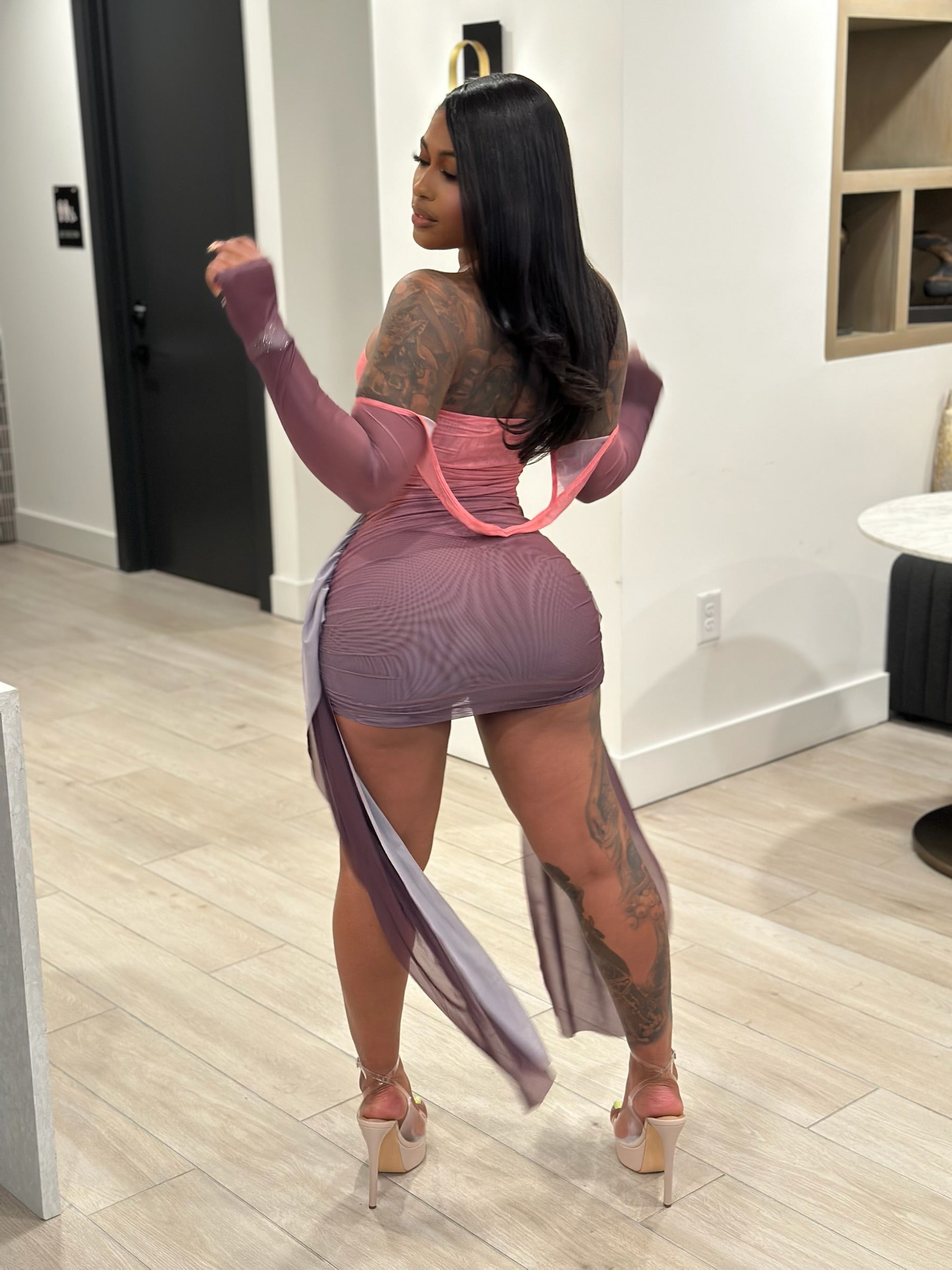 Slay The Night Sheer Mini Dress – Pink/Purple