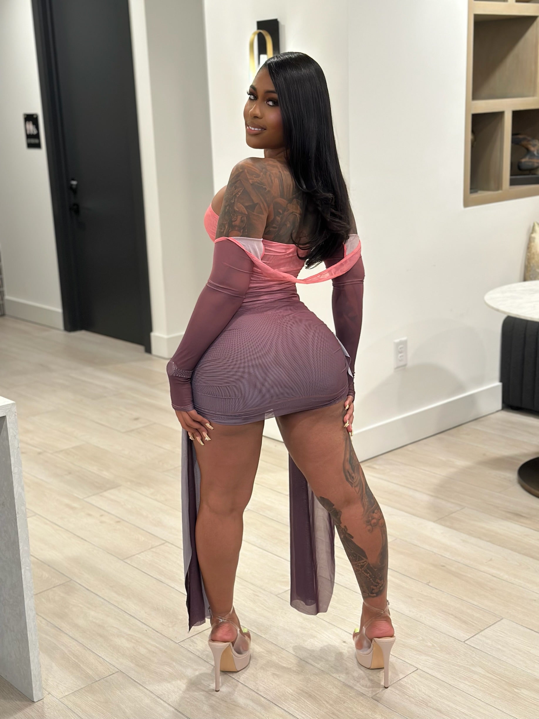 Slay The Night Sheer Mini Dress – Pink/Purple