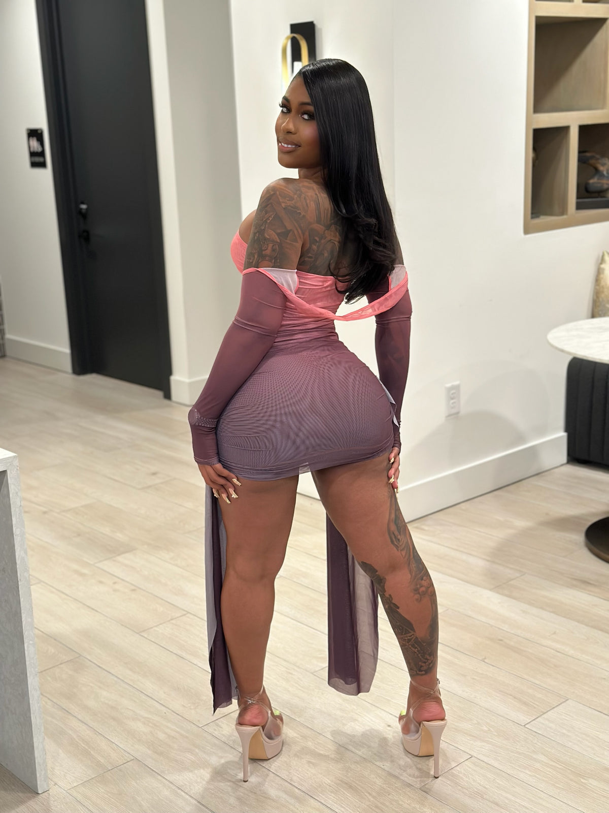 Slay The Night Sheer Mini Dress – Pink/Purple