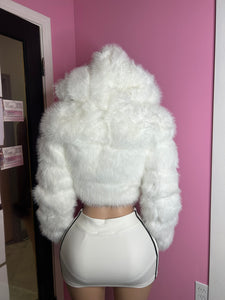 Chic Faux Fur Jacket with Hood – White