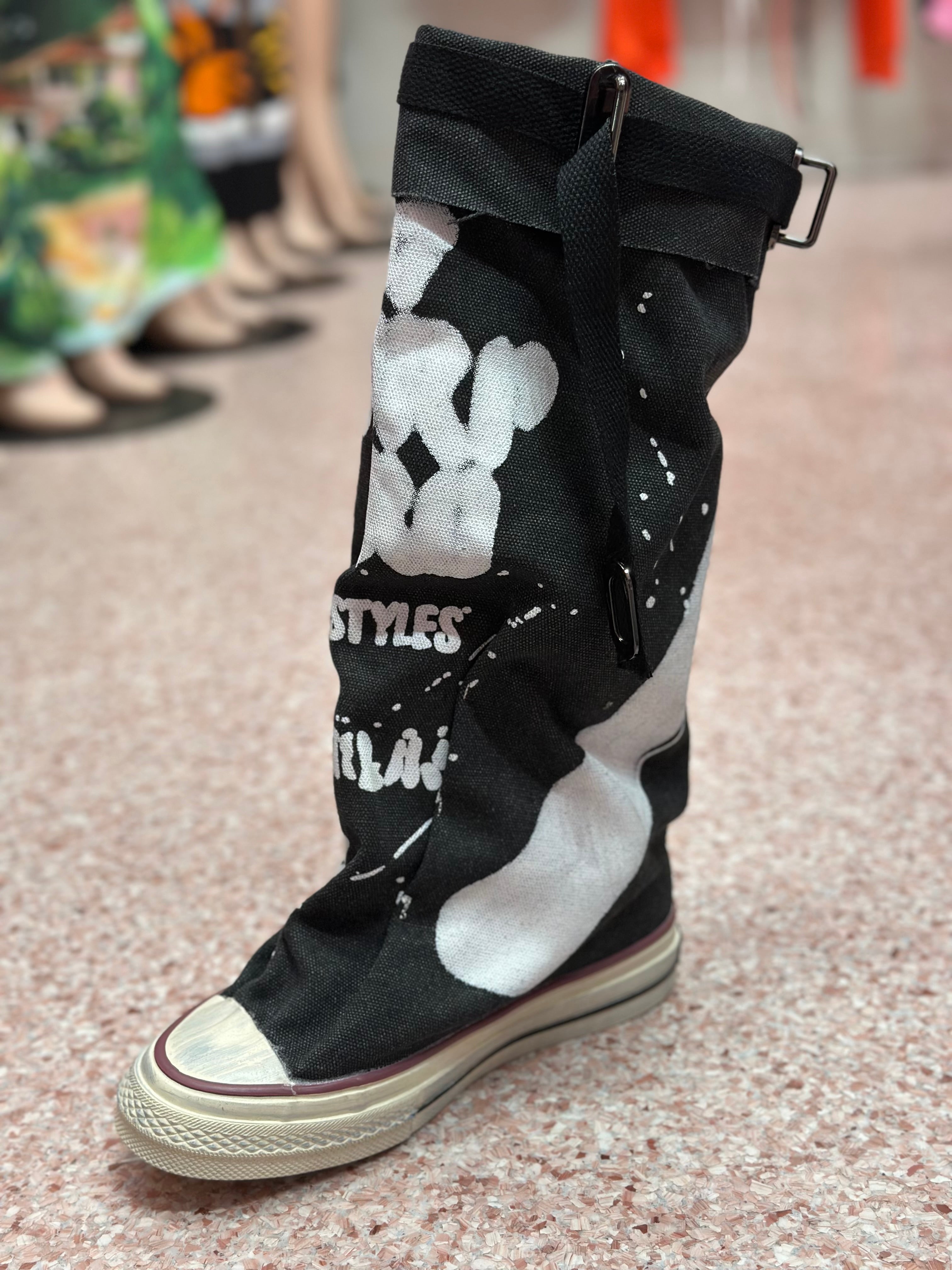 Graffiti Slouch Boot- Black