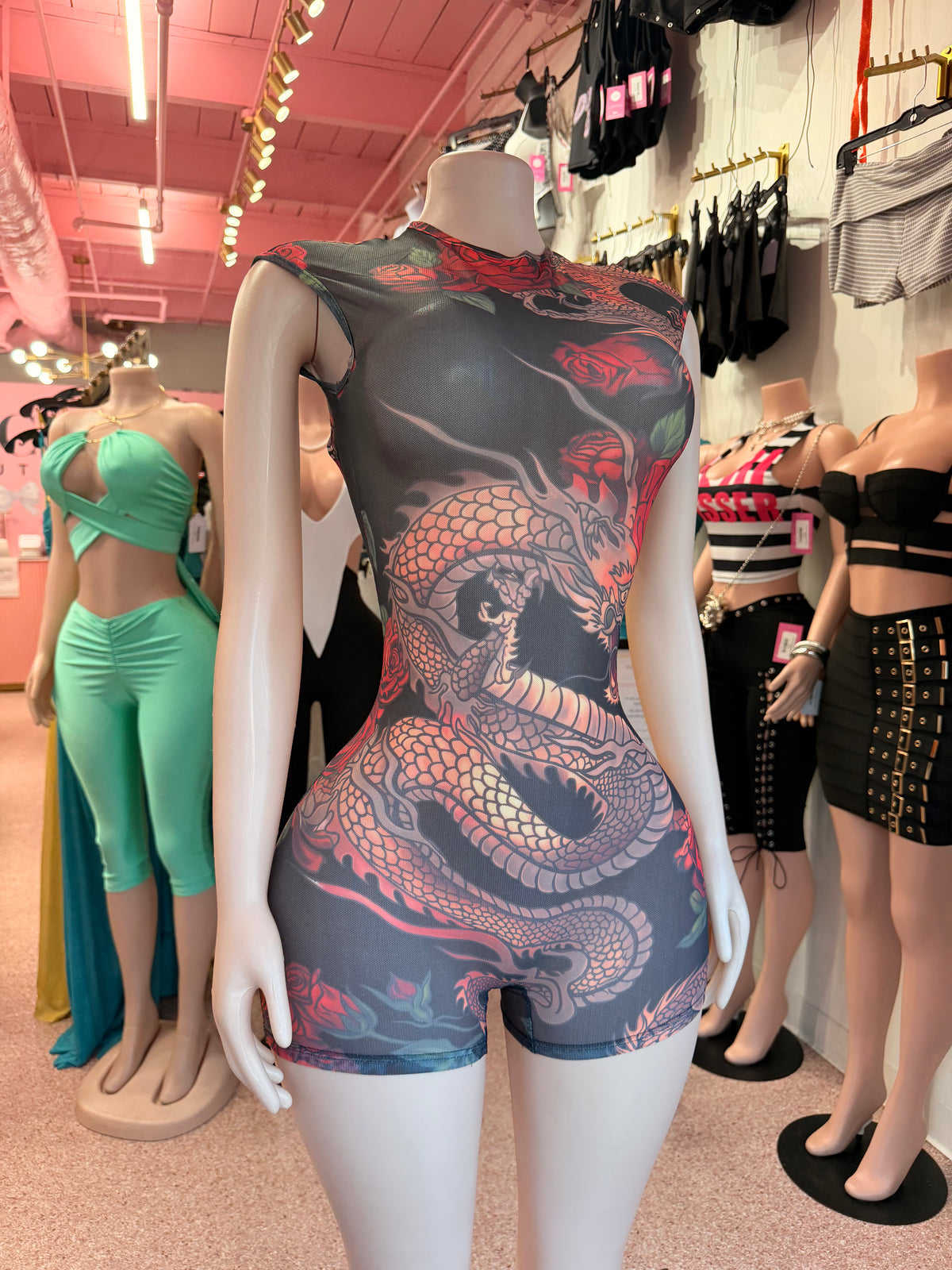 Tattooed Temptation Romper- Black Multi🐉🌹