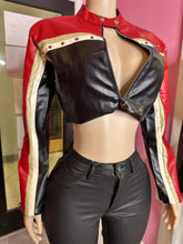 Chic Contrast Leather Crop Jacket- Black/Red