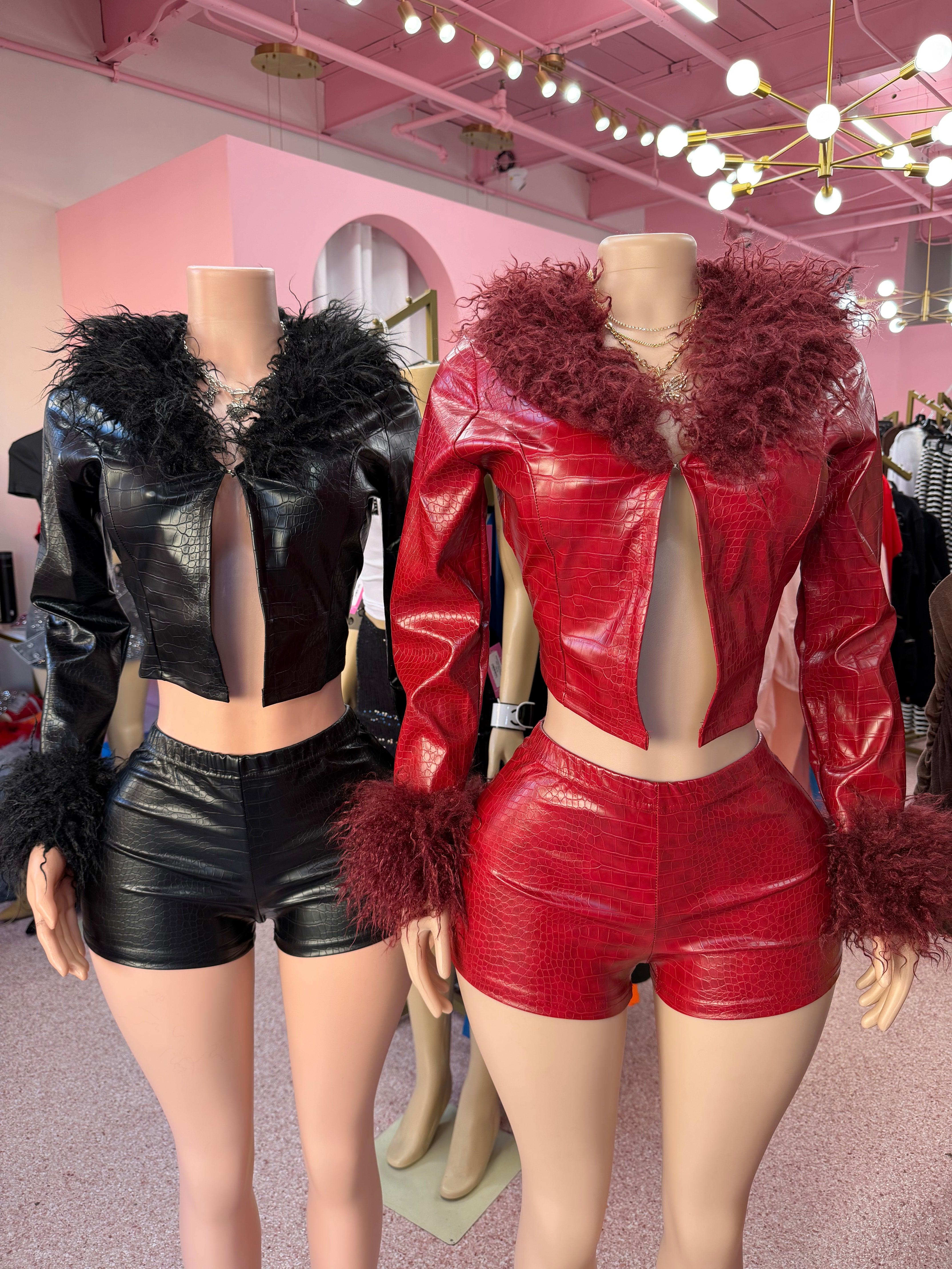 Rich Threat Croc Fur Two-Piece Short Set