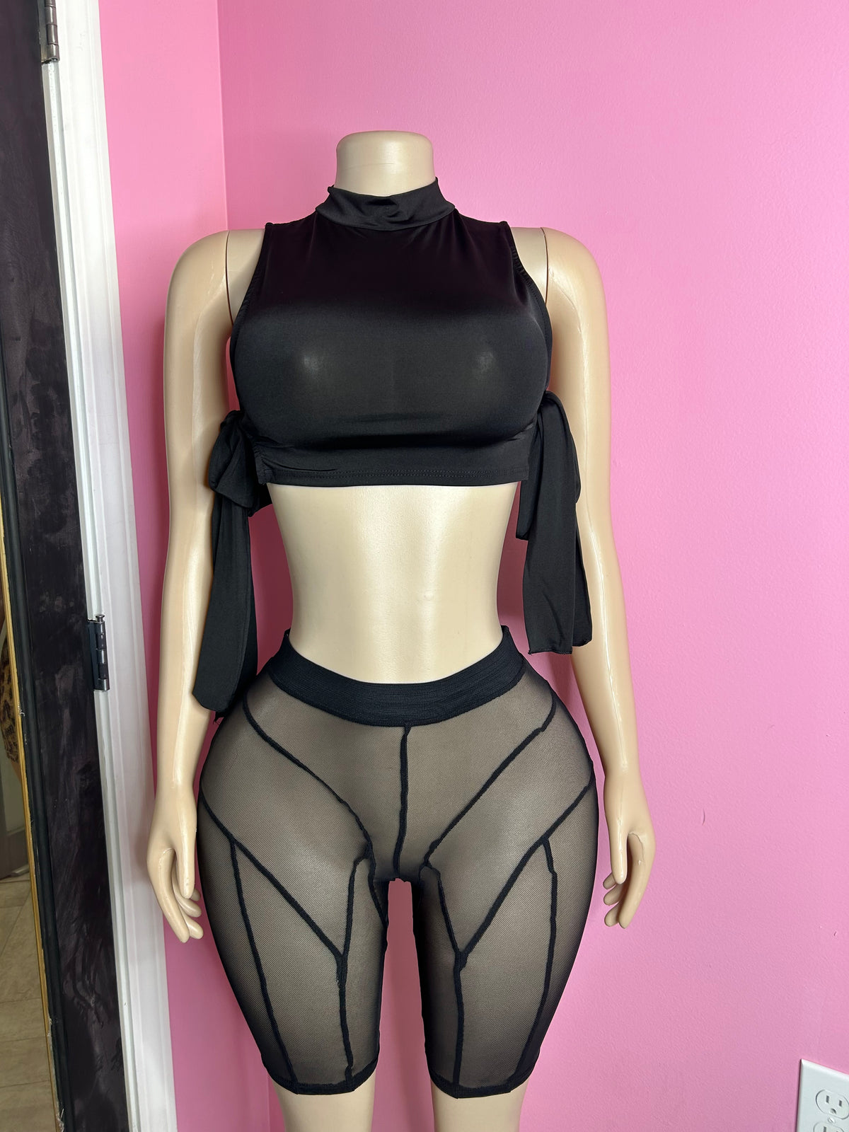 Flirty Mesh Affair Short Set- Black