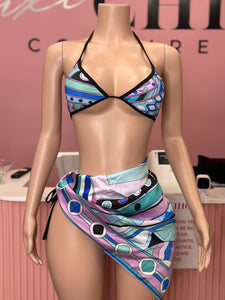 Fashion Puch Designer Inspired 3pc Swimsuit Set- Blue Multi