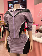 2 Tone Windbreaker Skirt Set- Purple/Blk
