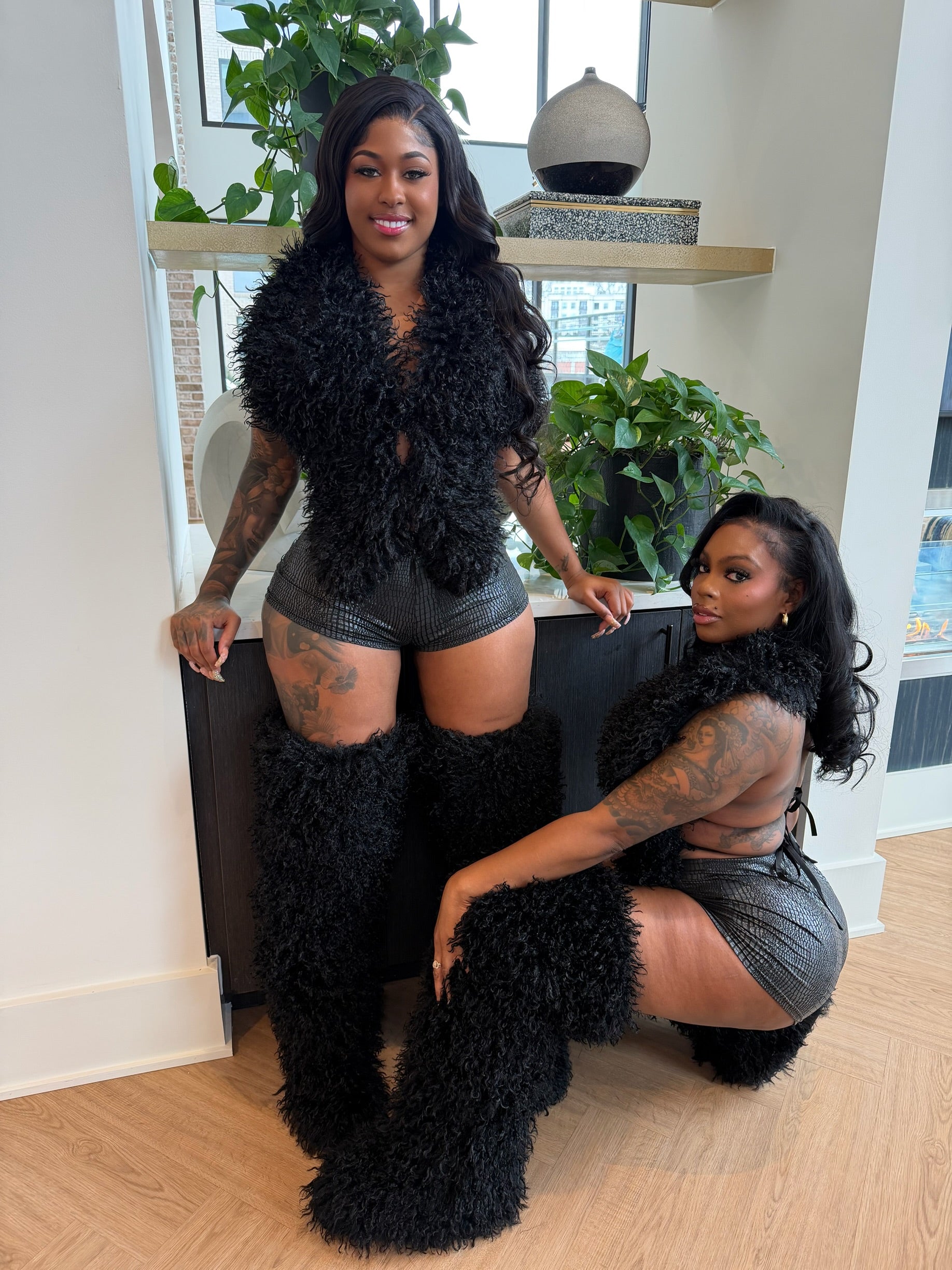 Shaggy Mongolian Halter Top- Black