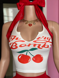 Cherry Bomb Graphic Tank Top- White