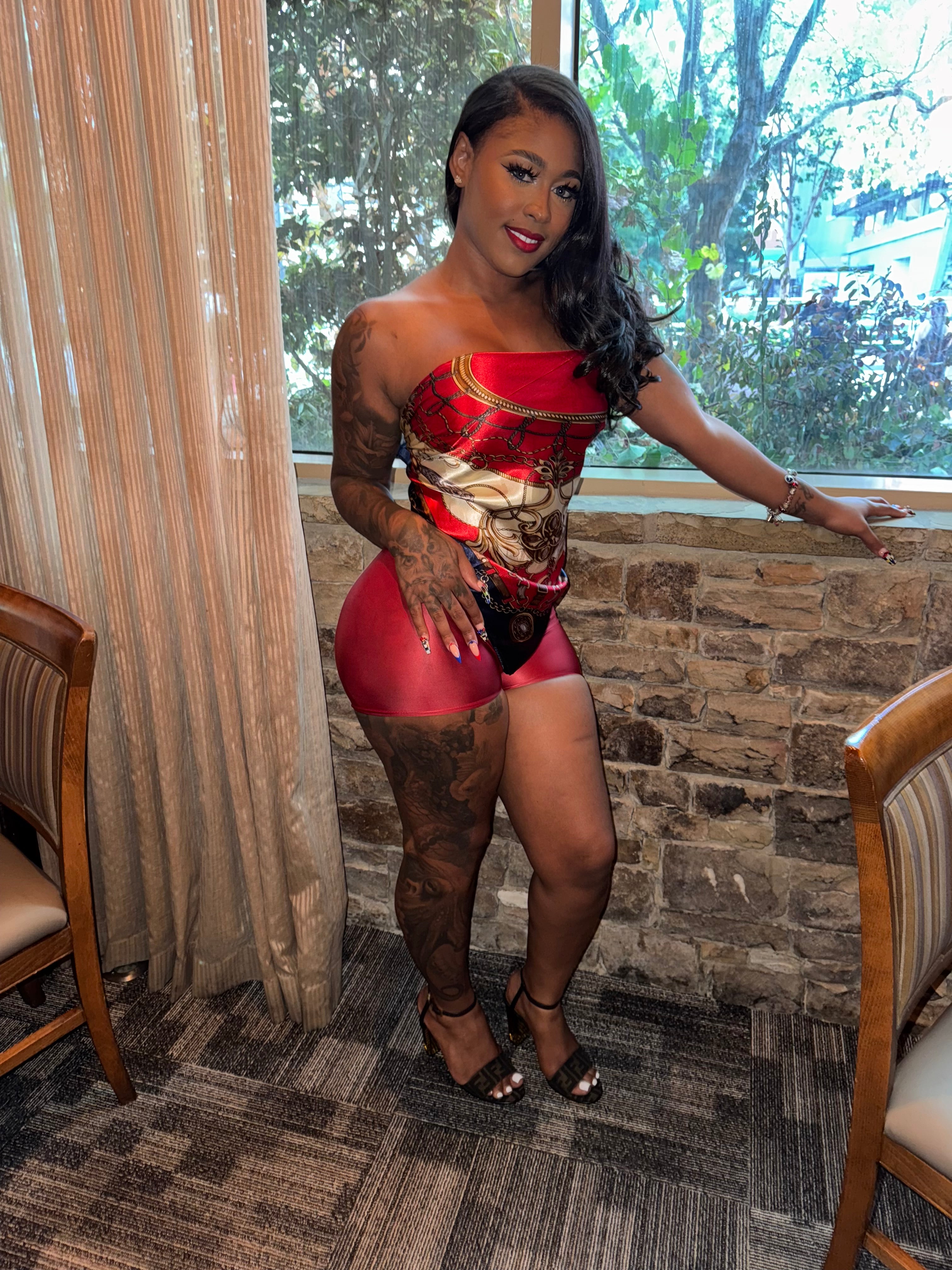 Whispering Silk Scarf & Short Set- Red