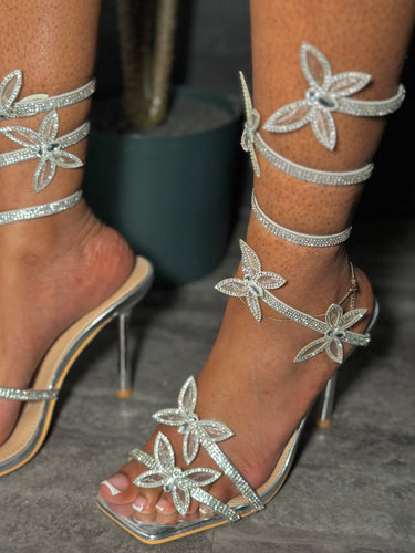 Butterfly Embellished Around The Ankle Heel- Silver