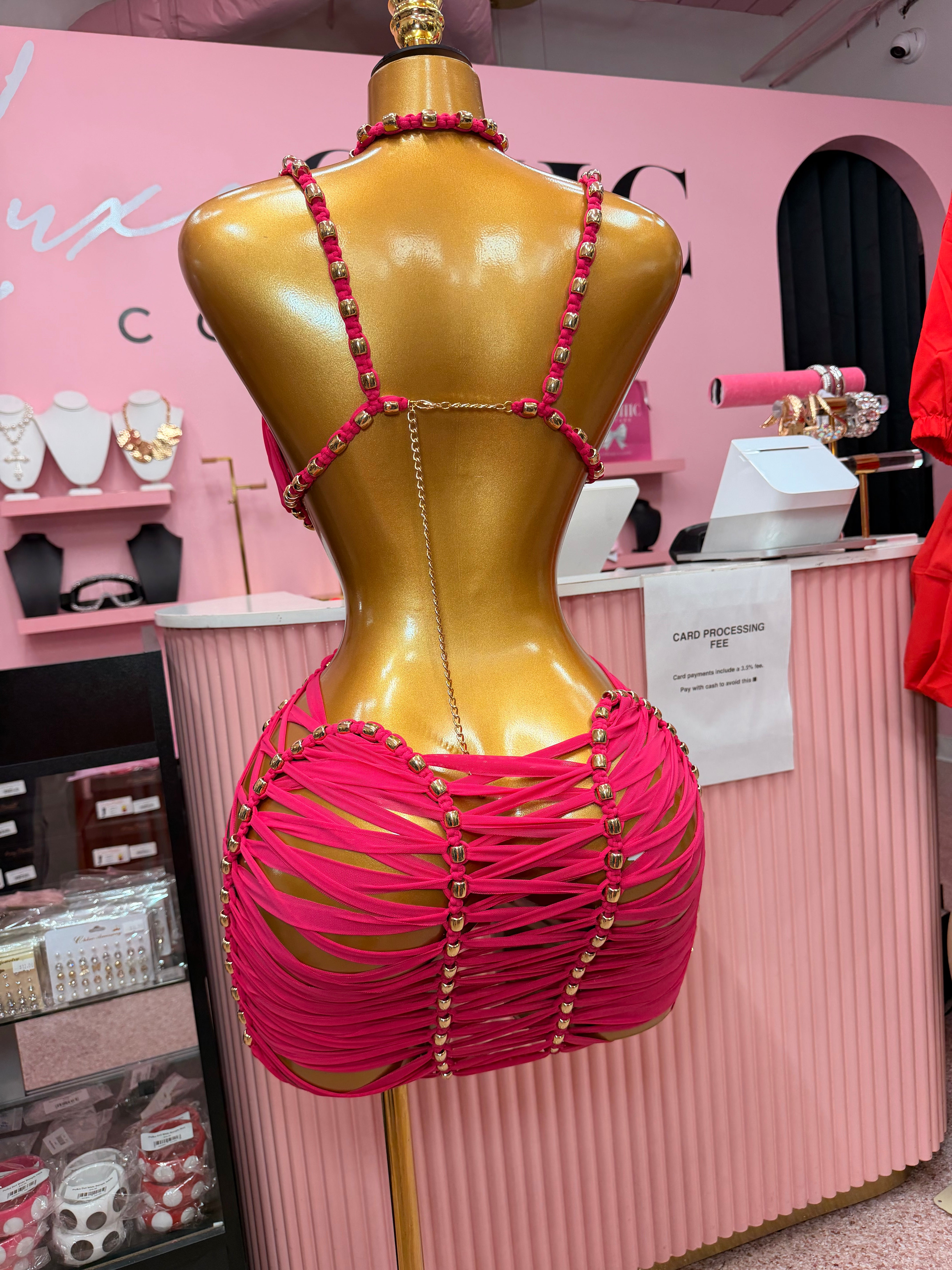 (Pre-Order 6 Business Days Then Ship ) Dangerously Entangled Mini Dress- Pink