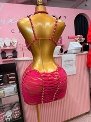 (Pre-Order 6 Business Days Then Ship ) Dangerously Entangled Mini Dress- Pink