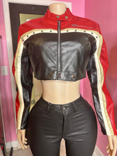 Chic Contrast Leather Crop Jacket- Black/Red