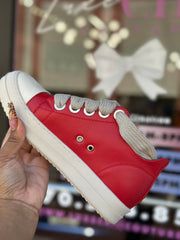 Ricky Leather Jumbo Shoelace Low Top Sneakers- Red