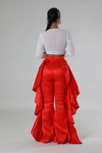 Ruffle Side Bell Bottom Pants- Red