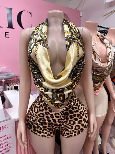 Just Want You Silk Scarf Short Set- Leopard