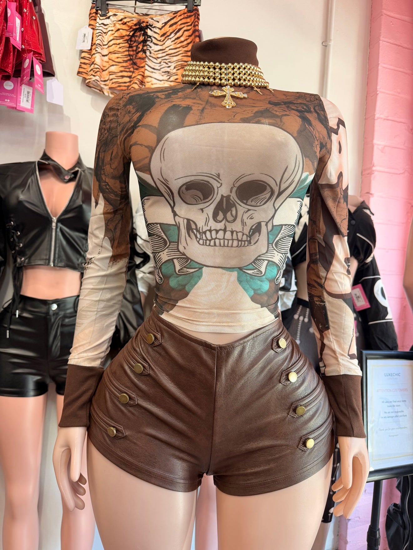 Bad to the Bone Graphic Mesh Top – Brown Multi - front (featured)