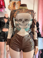 Bad to the Bone Graphic Mesh Top – Brown Multi - front (featured)