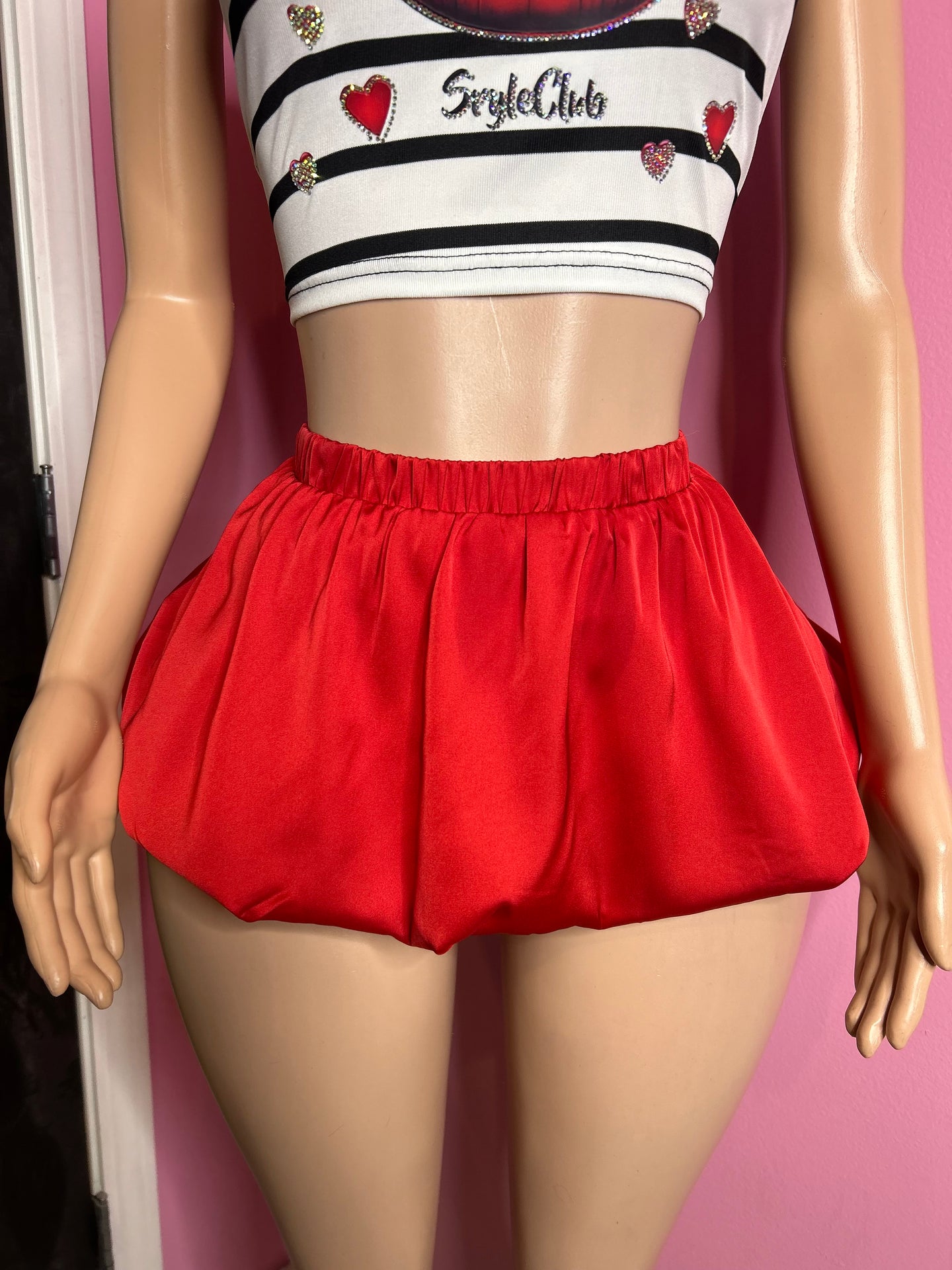 Bubble Satin Skort- Red