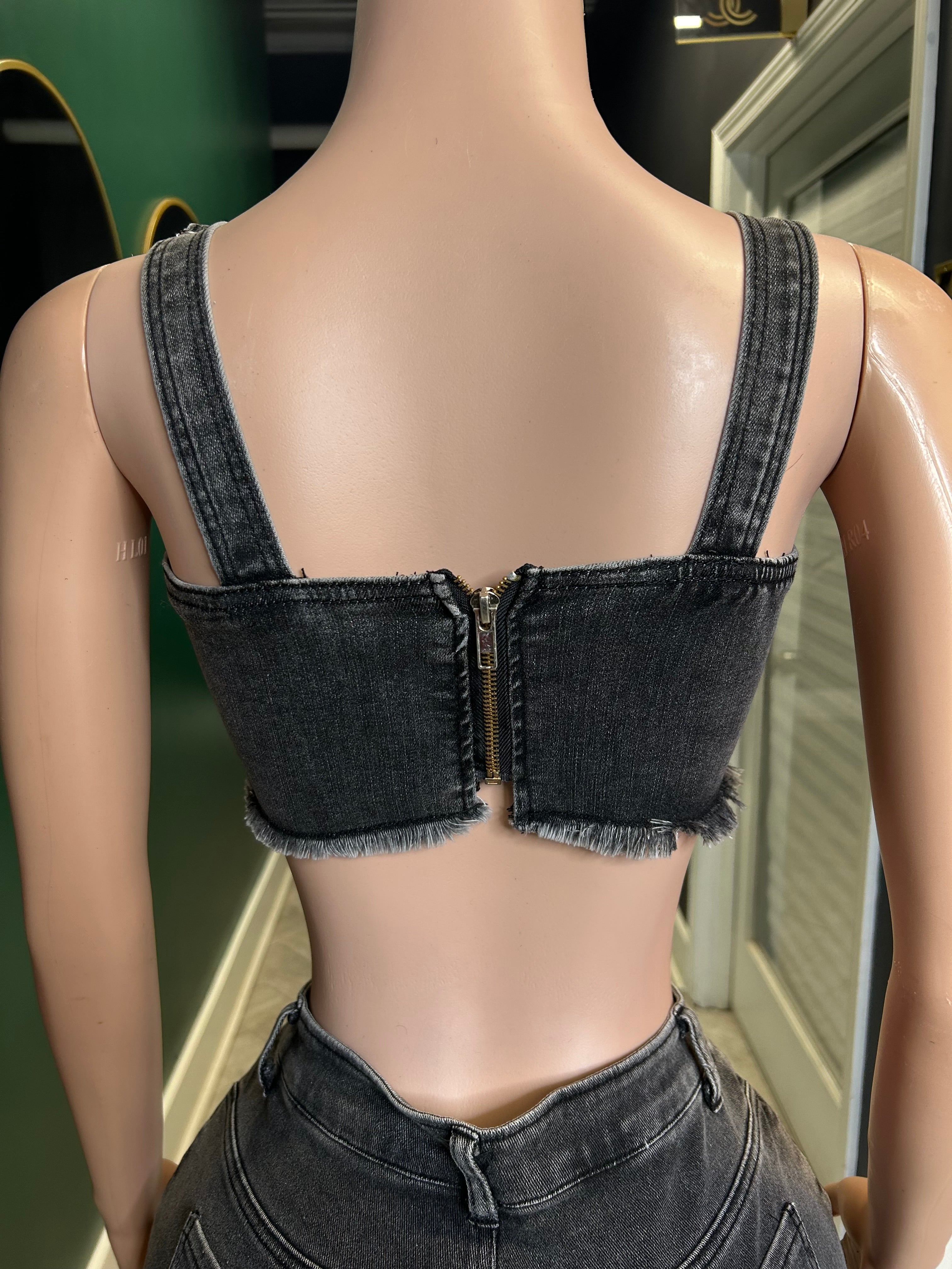 Playing The Field Cargo Pants & Denim Crop Top- Black