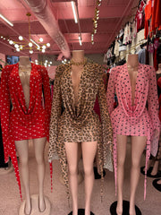 Polka Drip Effect Drape Mini Dress