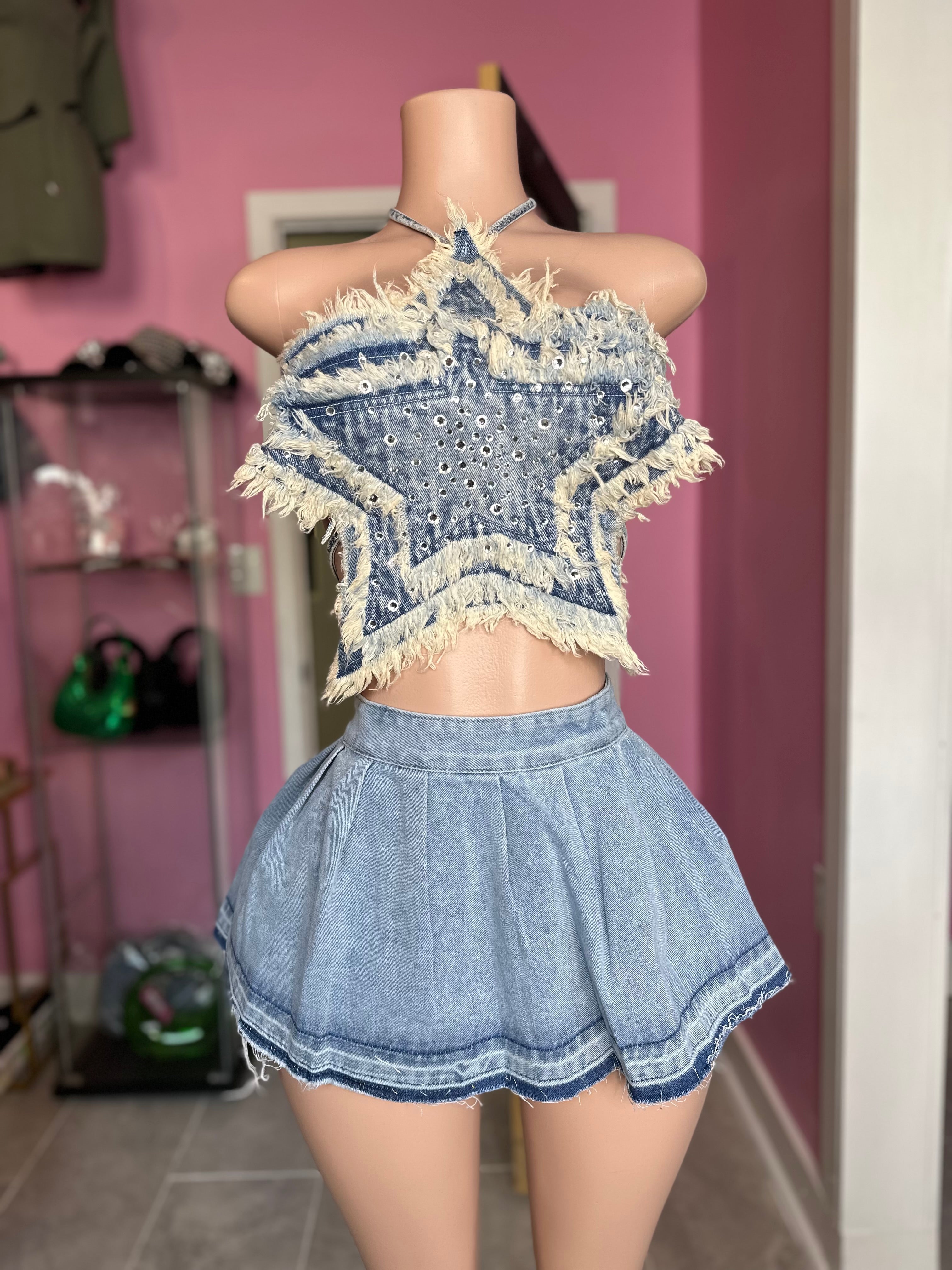 Denim Pleated Mini Skirt – Luxechic Couture