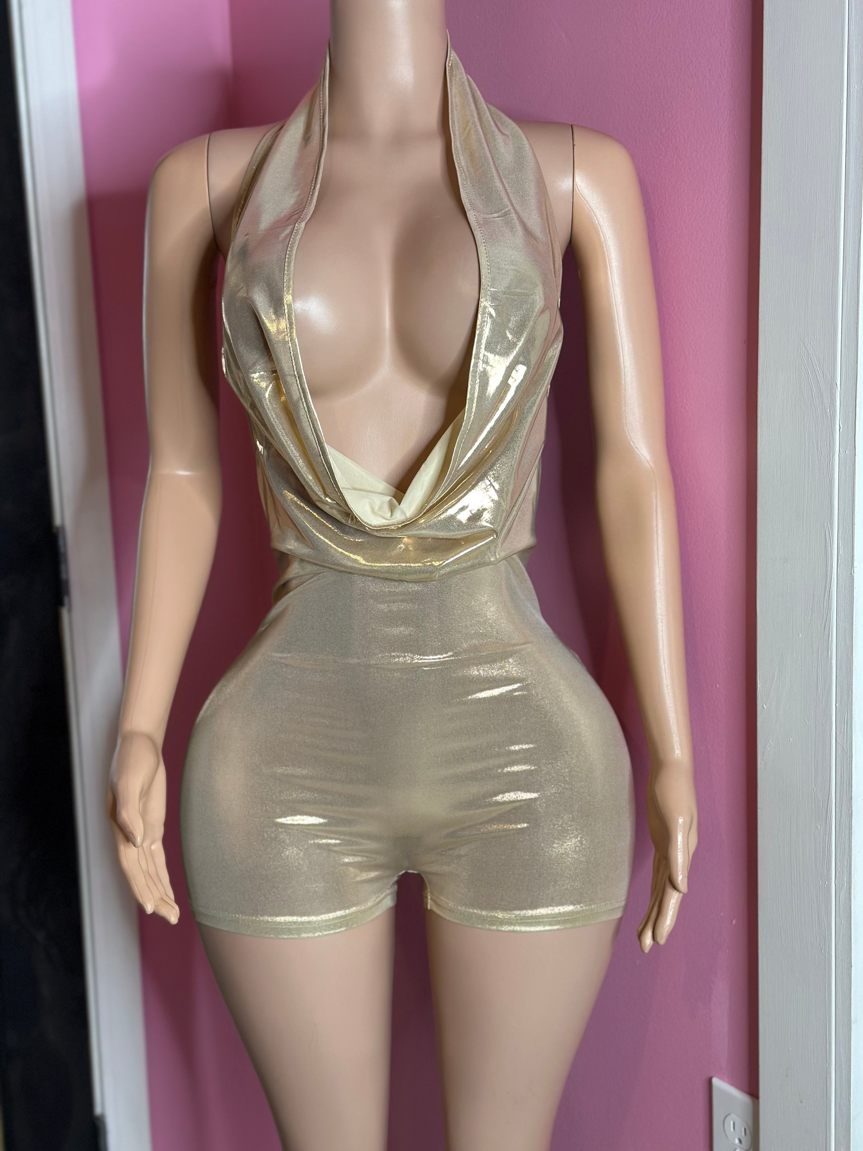 Champagne Halter Romper- Gold