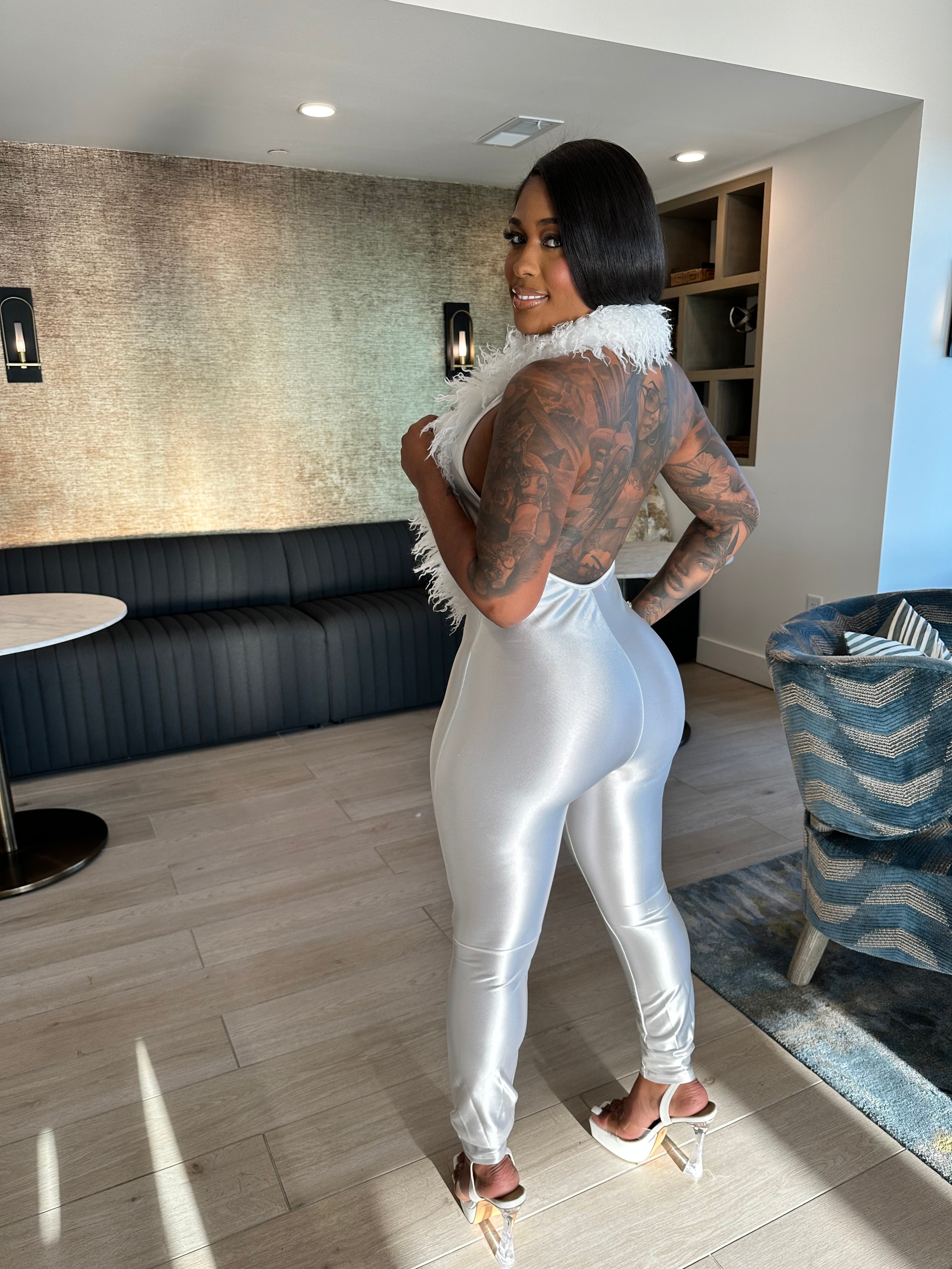 Make An Appearance Halter Neck Mongolian Fur Jumpsuit- White