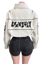 Cold World Cropped Bomber Jacket – White/Black
