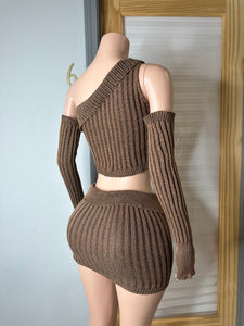 Keep It Casual Striped Knitted Skirt Set- Brown