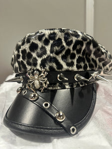 Leopard Print Spike Hat with Silver Accents- Gray