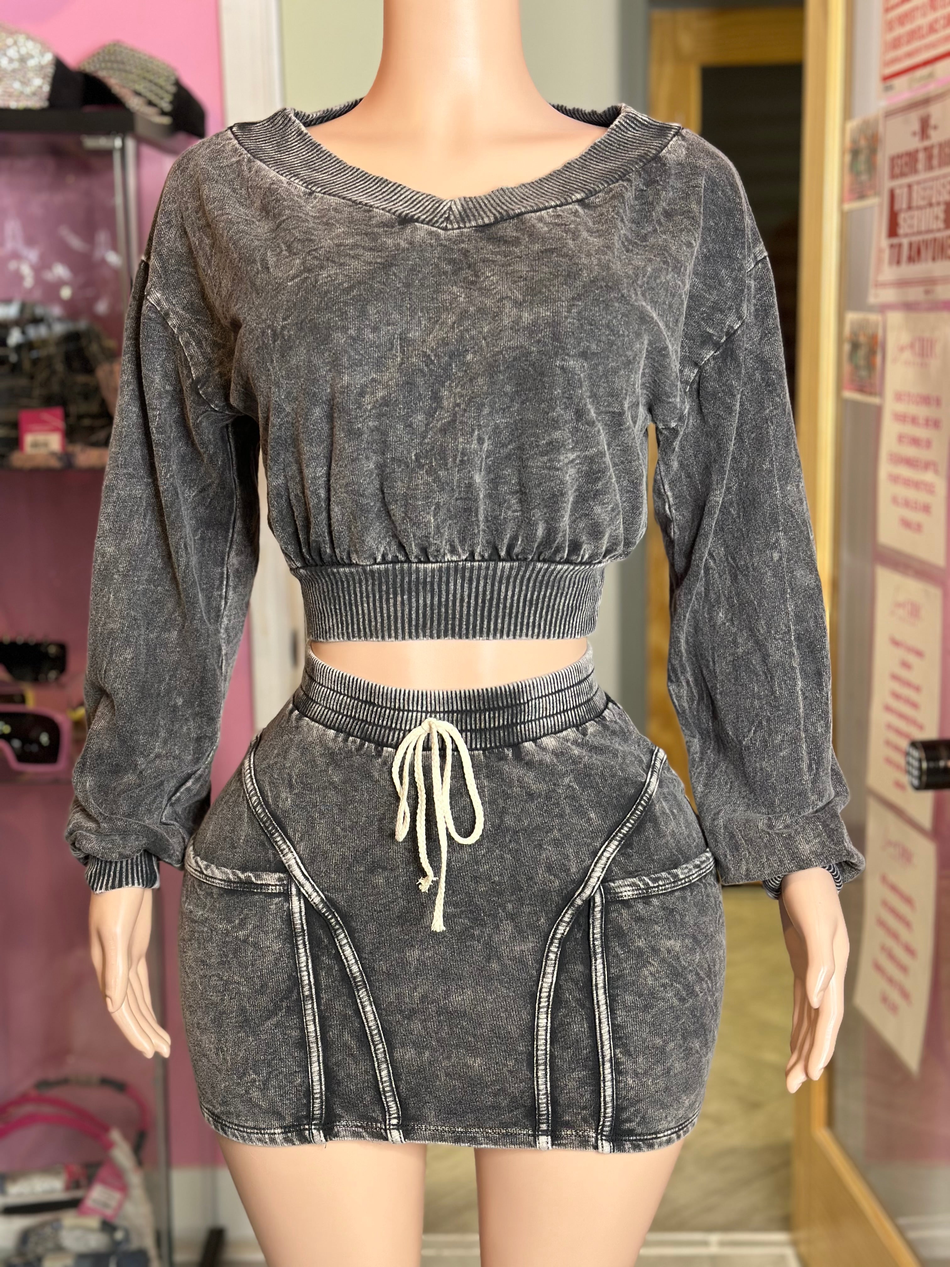 Don’t Play Around Mineral Wash Skirt Set- Acid Black
