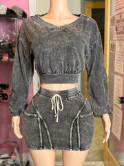 Don’t Play Around Mineral Wash Skirt Set- Acid Black