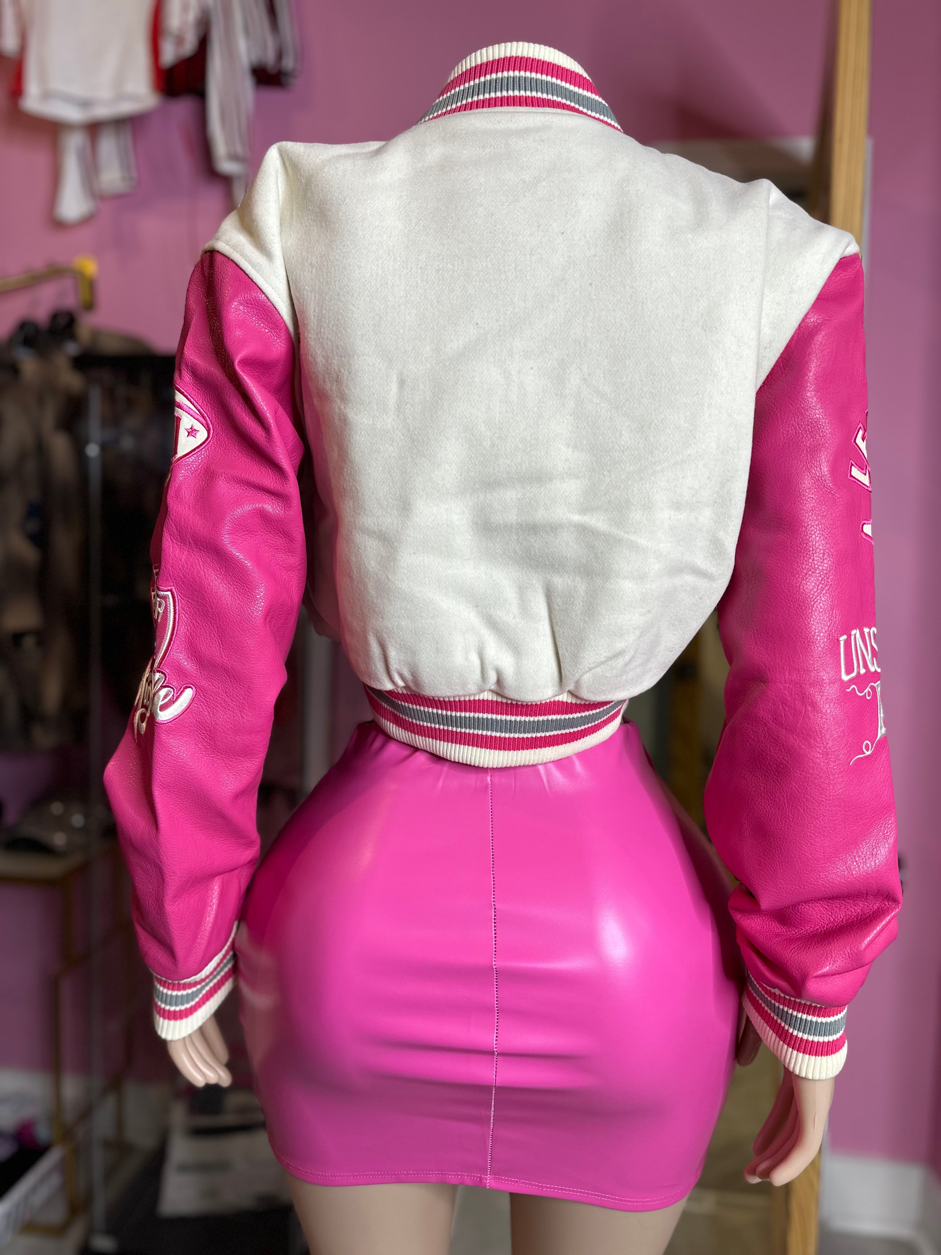 Suger Rush PU Skirt W/Slit- Hot Pink