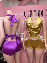 Step It Up Satin Halter Cowl Neck & Short Set- Various Colors